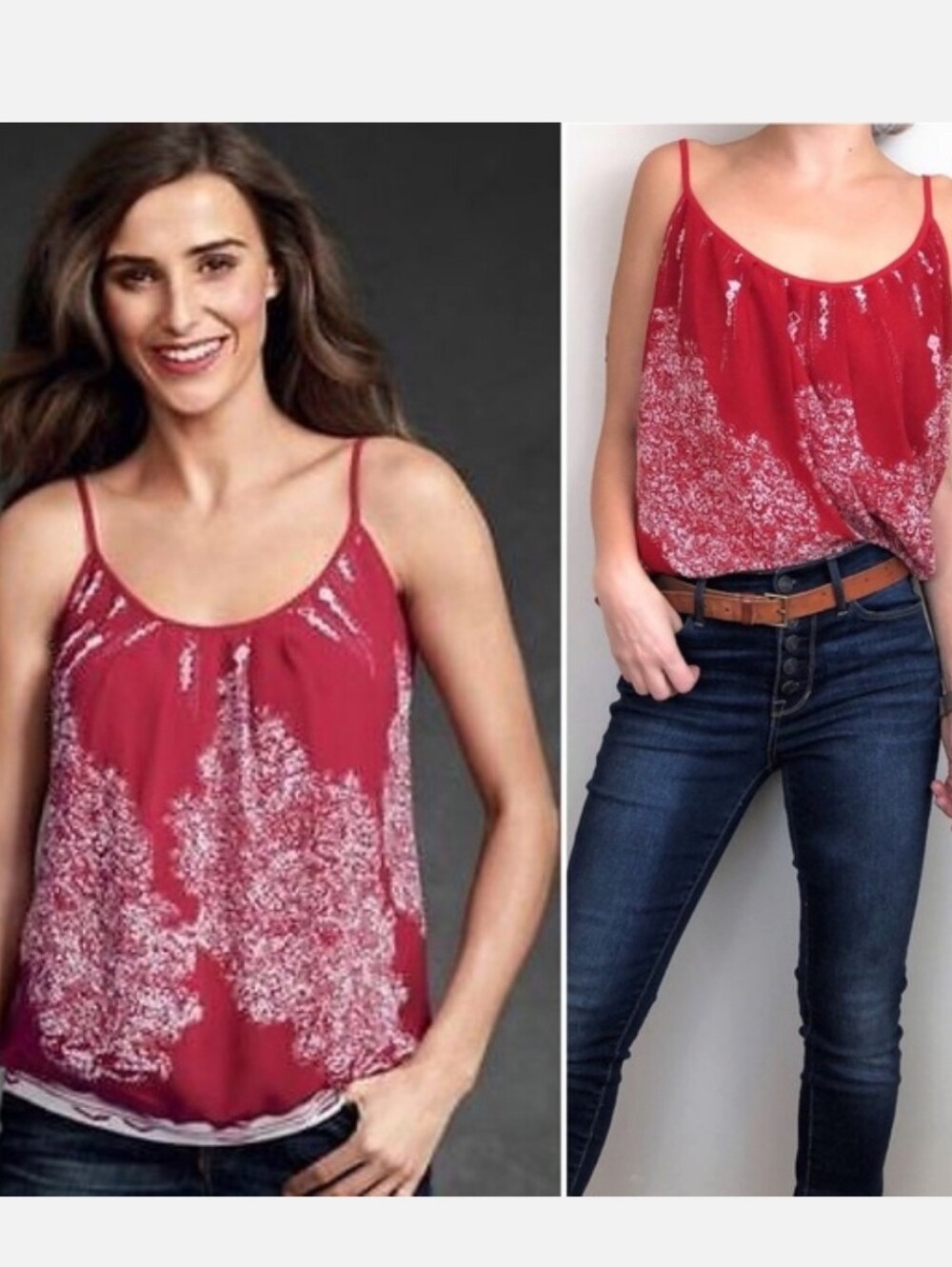 CAbi 162 Heart of Township Red & White Cami Size XS